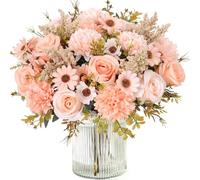 MEIVINES Artificial Flowers Artificial Rose Silk Flowers 4 Bunches Faux Rose Daisy Flower Bouquet for Wedding Party Table Centerpieces Floral Arrangement Home Kitchen Decor (Champagne, 4PCS)