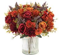 MEIVINES Artificial Flowers Artificial Rose Silk Flowers 4 Bunches Faux Rose Daisy Flower Bouquet for Wedding Party Table Centerpieces Floral Arrangement Home Kitchen Decor (Orange&Red, 4PCS)