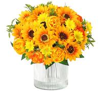MEIVINES Artificial Sunflowers 4 Bunches Yellow Artificial Flowers Fake Silk Sunflower Peonies Bouquets for DIY Craft Wedding Party Office Home Decoration Arrangement