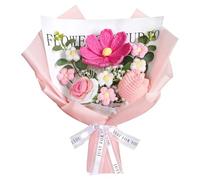 MEIVINES Crochet Flower Bouquet Pink Crochet Flowers Handmade Forever Rose Knitted Flower Bouquet for Valentine's Day, Home Decor, Anniversary, Birthdays, Mother's Day with Gift Bag and Greeting Card