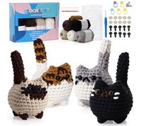 MEIVINES Crochet Kits for Beginners Crochet Animal Kit Beginners Crochet Kit Crochet Starter Kit Crochet Kits for Adults Crochet Set with Step-by-Step Video Tutorials(Crochet cat 4pcs)