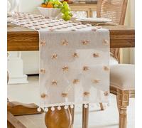 MEIVINES Rustic Sheer Tulle Table Runner 35 x 180 cm Tassel Dining Table Decoration Mode Soft Plush Faux Fur Jacquard Coffee Table Runner for Dining Table, Wedding, Home Decor (Brown, 1PCS)