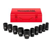 Meiwaltee 1 Inch Impact Wrench Nut Set | 10-Piece Jumbo Assortment Deep Impact Socket Set | Metric Sizes 22-50 mm | 12 Point Design | Metal Case | Cr-Mo Steel.