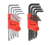 Meiwaltee 22 Piece Allen Key Set, Metric Long Arm Ball 1.27-10 MM & Torx Star T10 -T50 with Size-Marked & Storage Bracket for Bicycle, Appliance Repair,Furniture Assembly,Cr-V Steel