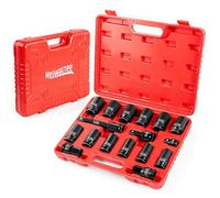 Meiwaltee 3/4" Drive Metric Deep Impact Socket Set, 17 Piece Jumbo Socket Assortment Size: 17MM - 38MM, 6-Point Design, Include 1/2" F to 3/4" M Adapter, 4", 8" Extension Bars, CR-MO Steel