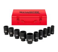 Meiwaltee 3/4 Inch Impact Wrench Nut Set | 10-Piece Jumbo Assortment Deep Impact Socket Set | Metric Sizes 22-50 mm | 12 Point Design | Metal Case | Cr-Mo Steel.