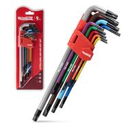 Meiwaltee 9PCS Torx Star Allen Wrench Set, Extra Long Arm Star Key Set T10 - T50, Cr-V Steel, Color-Coded Anti-Slip Wrenches for Bike Repair, Furniture Assembly, Motorcycle Maintenance, DIY Project.