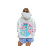 Meiweileya Y2k Embroidered Cute Hoodies for Women Teens Girls Flower Graphic Sweatshirt Preppy Beach Coastal Streetwear, Hawaii Grey, Medium