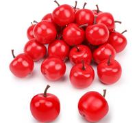 Meiwlong 27 Pcs Artificial Small Plastic Apples,1.5 Inch Mini Fake Red Apples for Decoration,Decorative Fake Fruit for Home Kitchen Festival Party Christmas Ornament