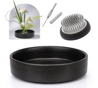 Meiwlong Japanese Ikebana Vase Kit - Black Ceramic Bowl & Accessories | Flower arrangement pratice kit, flower frog kenazan, metal pin