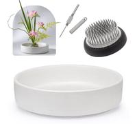 Meiwlong Japanese Ikebana Vase Kit - White Ceramic Bowl & Accessories | Flower arrangement pratice kit, flower frog kenzan, metal pin