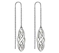 Meixao Celtic Knot Dangles Earrings 925 Sterling Silver Polished Needle Drop Threader Pull Through Earrings Good Luck Irish Vintage for Women (White)