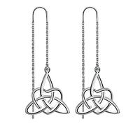 Meixao S925 Sterling Silver Celtic Knot Triangle Vintage Love Heart Needle Drop Threader Pull Through Earrings for Women (White)