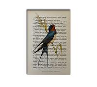 MEIXI MOBILE Canvas Wall PicturesAntique Bird Print Home Decor Wall Art Bird Poster on Vintage Barn Swallow Print Dictionary Suitable for Living Room Bedroom Office Decoration 12x18inch-without Frame