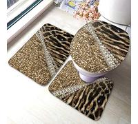 Meiya-Design Beautiful Chic Girly Leopard Animal Faux Fur Print Bathroom Rug Mats Set 3 Piece - Soft Shower Bath Rugs - Contour Mat and Toilet Lid Cover - Perfect Combination of Luxury and Comfort