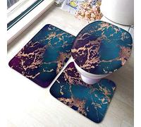 Meiya-Design Marble Luxe Decor Dark Purple And Teal With Gold Bathroom Rug Mats Set 3 Piece - Soft Shower Bath Rugs - Contour Mat and Toilet Lid Cover - Perfect Combination of Luxury and Comfort