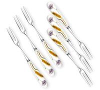 MEIYAHOME 14.5cm 5.7inch Mirror-Polished Exquisite Light-Luxury Daily Fruit Fork，Long-Lasting 18-10Stainless Steel(SUS304),Ceramic Grip Pastry Cocktail Pastry Fruit Pick, Cornflower & Wheat Ear (6)