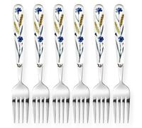 MEIYAHOME 16.5cm 6.5inch 18-10 Stainless Steel Forks with Ceramic Handle, SUS304 Rust-Proof Dessert Fork, Cornflower & Wheat Pattern Table Utensil for Cake, Salad (6)