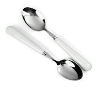 MEIYAHOME 20cm 8inch Fine Dinner Spoon with Round Edge Quality 18-10 Stainless Steel White Ceramic Handle,Soup Spoons Mirror Polishing Cutlery, Main Meal Spoon sus304 Table Spoons (2 Pcs)
