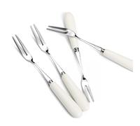 MEIYAHOME 5.8inch 18-10 Stainless Steel White Porcelain Handle Double Prong Fork Fruit Fork Fine Mirror Tea Fork, sus304 2-Tines Fork Party Dessert Forks, Appetizer, Cocktail, Pastry, Cake, Salad (4)