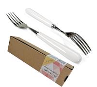 MEIYAHOME 8-Inch Fine Dinner Fork With White Ceramic Handle - 18/10 Stainless Steel 4-Tine Fork for Main Course and Steak (2 Pcs)