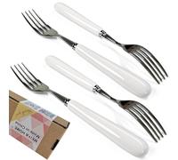 MEIYAHOME 8-Inch Fine Dinner Fork With White Ceramic Handle - 18/10 Stainless Steel Main Course Fork - 20.5cm 4-Tine Design for Steak (4 Pieces)