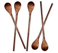 Meiyahome 8inch Round Handle Long Wooden Spoon Handmade Mixing Spoon Made of Nanmu Material,20cm Coffee Spoon Long Handle Stirring Spoon (5)