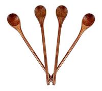 Meiyahome 8inch Round Handle Long Wooden Spoon Handmade Mixing Spoon Made of Nanmu Material,20cm Coffee Spoon Long Handle Stirring Spoon (4)