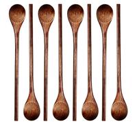 Meiyahome 8inch Round Handle Long Wooden Spoon Handmade Mixing Spoon Made of Nanmu Material,20cm Coffee Spoon Long Handle Stirring Spoon (8)