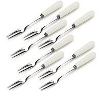 MEIYAHOME 8PCS White Fruit Fork Appetizer Dessert Forks Mini Forks 18-10 Stainless Steel Dessert Teaspoons (Creative Handle Material Ceramics) for Party,Banquet,Cocktail,SUS304