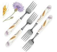 MEIYAHOME Dinner Fork Cornflower Purple Flower & Wheat Ode Series，Smooth Polishing White Ceramic Handle，Whispers of Wheat ，Pastoral Steak Fork (4 Pcs Forks)