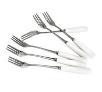 MEIYAHOME Fine Dessert Forks 18-10 Stainless Steel Fruit Fork(Creative White Ceramic Handle) Tasting Forks, 3-Tine Forks, sus304 6inch (6 Pcs)