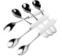 MEIYAHOME White Ceramic Handle Quality Dessert Coffee Spoon 18/10 Stainless Steel Fine Teaspoon Sugar Spoon sus304 5.6inch Stir Afternoon Tea Mixing Spoon (6 Pcs)