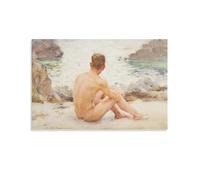 MEIYAN Charlie Seated on The Sand Henry Scott Tuke Painter Poster Posters Art Print Wall Photo Paint Poster Hanging Picture Family Decor 08x12inch(20x30cm)