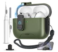 Meiyasy Case for AirPods Pro 3 (2025) with Secure Lock Clip, Automatic Pop-up Full Drop Protective Hard Cover for Apple AirPod Pro 3rd Generation with Lanyard & Cleaning Kit (Military Green-A)