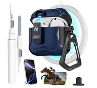 Meiyasy for AirPods 4 Case with Secure Lock Clip and Phone Stand, Protective Cover Compatible with Magsafe with Cleaning Kit and Keychain for Apple AirPod 4 Generation 2024(Blue)