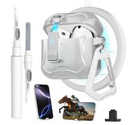 Meiyasy for AirPods 4 Case with Secure Lock Clip and Phone Stand, Protective Cover Compatible with Magsafe with Cleaning Kit and Keychain for Apple AirPod 4 Generation 2024(Silvery)