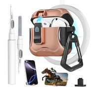 Meiyasy for AirPods 4 Case with Secure Lock Clip and Phone Stand, Protective Cover Compatible with Magsafe with Cleaning Kit and Keychain for Apple AirPod 4 Generation 2024(Golden)