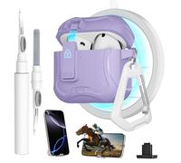 Meiyasy for AirPods 4 Case with Secure Lock Clip and Phone Stand, Protective Cover Compatible with Magsafe with Cleaning Kit and Keychain for Apple AirPod 4 Generation 2024(Light Purple)