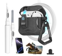 Meiyasy for AirPods 4 Case with Secure Lock Clip and Phone Stand, Protective Cover Compatible with Magsafe with Cleaning Kit and Keychain for Apple AirPod 4 Generation 2024(Sand Stone Grey)