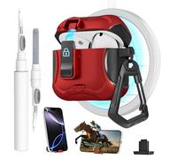 Meiyasy for AirPods 4 Case with Secure Lock Clip and Phone Stand, Protective Cover Compatible with Magsafe with Cleaning Kit and Keychain for Apple AirPod 4 Generation 2024(Red)