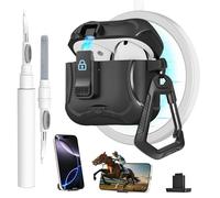 Meiyasy for AirPods 4 Case with Secure Lock Clip and Phone Stand, Protective Cover Compatible with Magsafe with Cleaning Kit and Keychain for Apple AirPod 4 Generation 2024(Black)