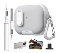 Meiyasy for AirPods Pro 3 Case with Lock,TPU Leather Texture Protective Hard Women Men with Keychain for Apple Airpods Pro 3rd Generation Cover 2025(White/Grey)