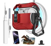 Meiyasy for AirPods Pro 3 Case with Secure Lock Clip and Phone Stand, Protective Cover Compatible with Magsafe with Cleaning Kit and Keychain for Apple AirPod Pro 3 Generation 2025(Red)