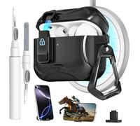 Meiyasy for AirPods Pro 3 Case with Secure Lock Clip and Phone Stand, Protective Cover Compatible with Magsafe with Cleaning Kit and Keychain for Apple AirPod Pro 3 Generation 2025(Black)