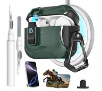 Meiyasy for AirPods Pro 3 Case with Secure Lock Clip and Phone Stand, Protective Cover Compatible with Magsafe with Cleaning Kit and Keychain for Apple AirPod Pro 3 Generation 2025(Dark Green)