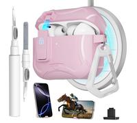 Meiyasy for AirPods Pro 3 Case with Secure Lock Clip and Phone Stand, Protective Cover Compatible with Magsafe with Cleaning Kit and Keychain for Apple AirPod Pro 3 Generation 2025(Pink)