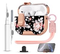 Meiyasy for AirPods Pro 3rd Generation Protective Case with Secure Lock Clip | Black Gold Rose | Girly Style Hard Case with Cleaning Kit and Keychain | Front LED Visible | (Rose Petals)
