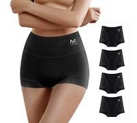 MEIYATING Boy Shorts Underwear for Women High Waisted Cotton Panties Stretch Briefs 4 Pack Plus Size, Black-4 Pack, M