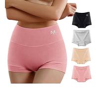 MEIYATING Boy Shorts Underwear for Women High Waisted Cotton Panties Stretch Briefs 4 Pack Plus Size, Multicolored-a-4 Pack, S